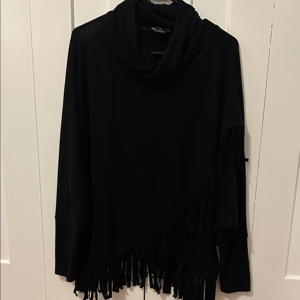 Chelsea & Theodore Black Fringe Turtleneck Sweater